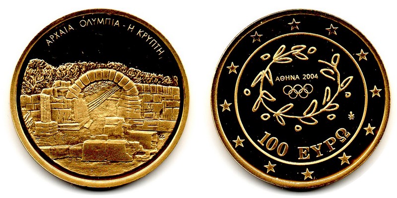 Griechenland MM-Frankfurt Feingewicht: ca. 10g Gold 100 EUR (Gedenkmünze) Krypta 2004 PP