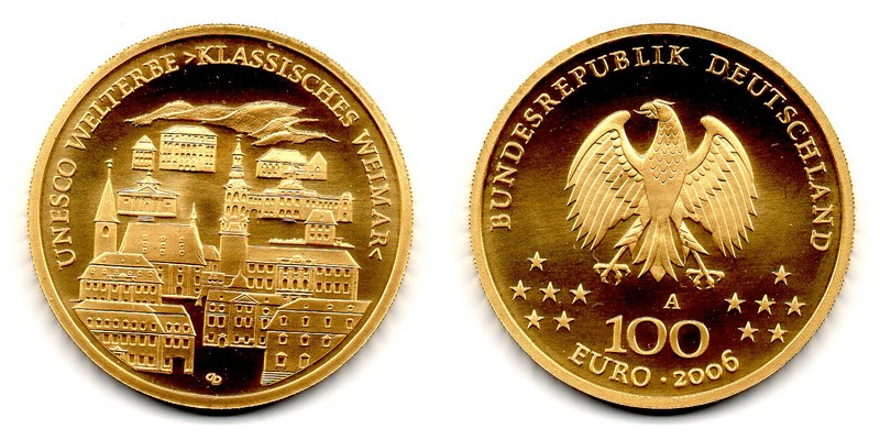 BRD MM-Frankfurt  Feingewicht: 15,55g Gold 100 EUR (Weimar) 2006 A stempelglanz