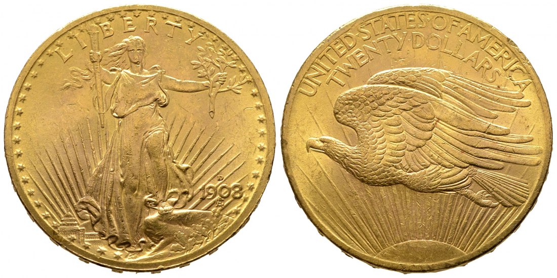 PEUS 8239 USA 30,1 g Feingold 20 Dollars GOLD 1908 Kl. Randfehler, Sehr schön
