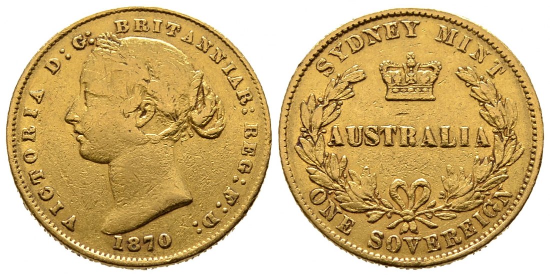 PEUS 8240 Großbritannien / Australien 7,32 g Feingold. Victoria (1837 - 1901) Sovereign GOLD 1870 Sydney Kratzer, fast Sehr schön