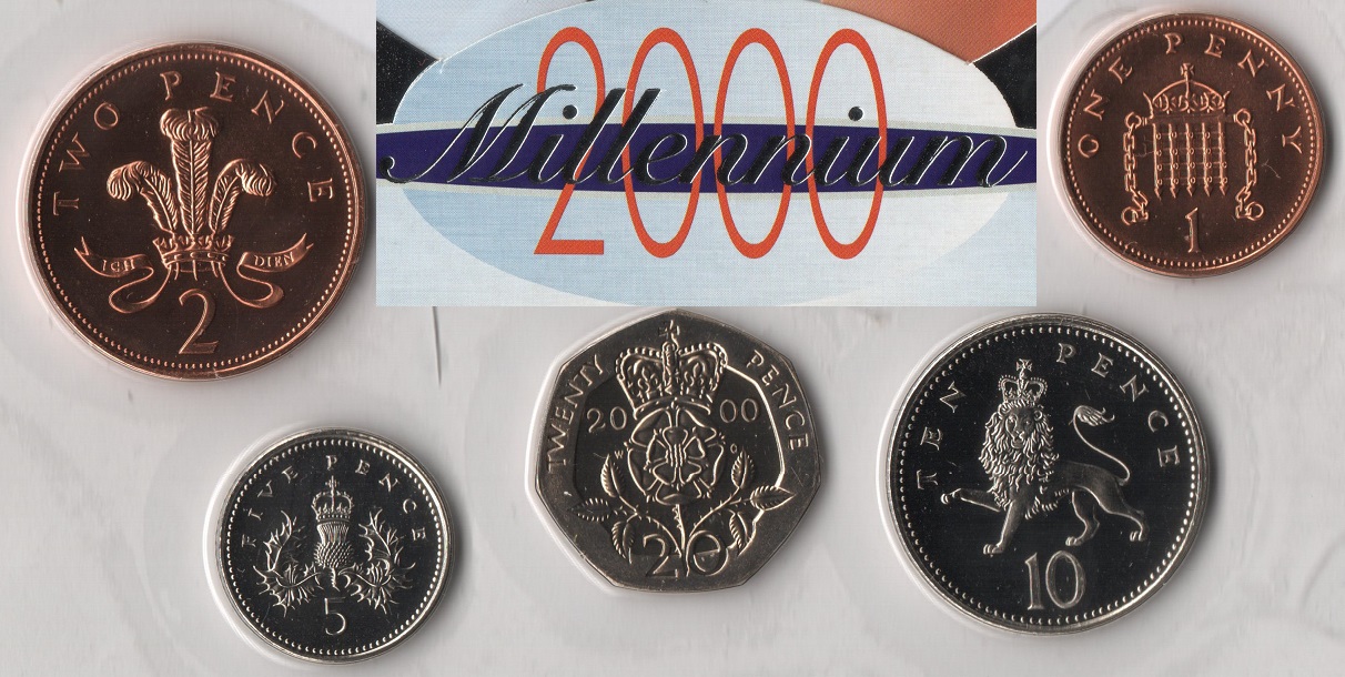  U.K. Original 1, 2, 5, 10 und 20 Pence 2000 Millennium **Brilliant Uncirculated**   