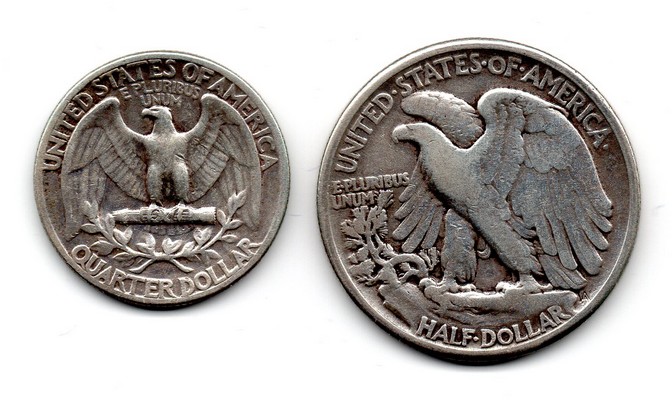  USA  Half/Quarter Dollar  1942  FM-Frankfurt  Feingewicht: 11,25g und 5,62 Silber  sehr schön   