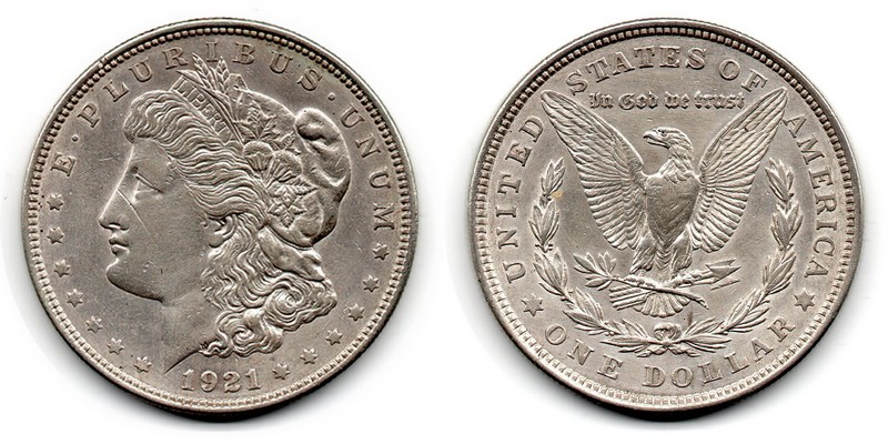  USA  1 Dollar (Morgan Dollar)  1921  FM-Frankfurt Feingewicht: 24,06g Silber sehr schön   