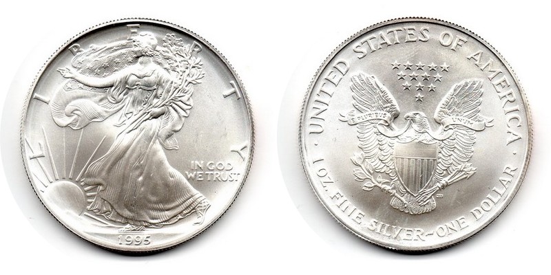  USA  1 Dollar (American Eagle) 1995 FM-Frankfurt Feingewicht: 31,1g Silber   stempelglanz   