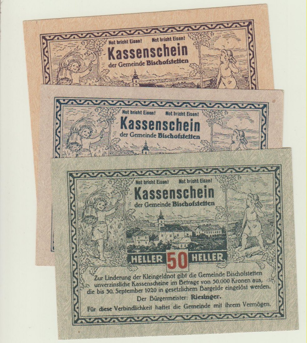  Österreich Bischofstetten 3 Scheine 10,20,50 Heller kfr.   