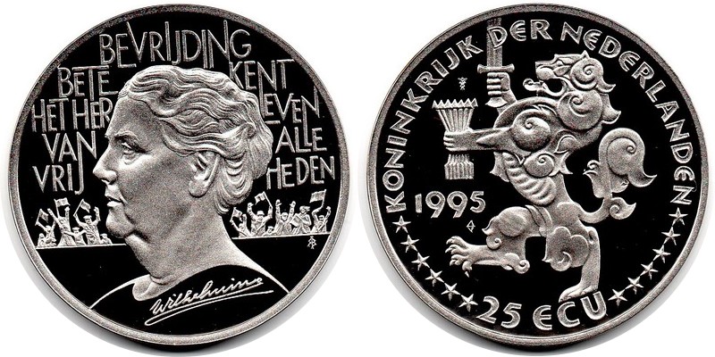  Niederlande  25 ECU  1995  FM-Frankfurt  Feingewicht: 23,13g Silber PP   