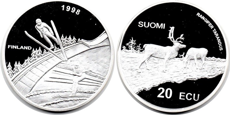  Finnland  20 ECU  1998  FM-Frankfurt  Feingewicht:  24,98g    Silber pp   