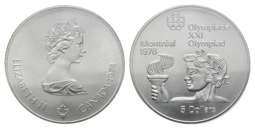  Canada, 5 Dollar 1976 Olympische Spiele, Ag 0,925; 24,3 g   