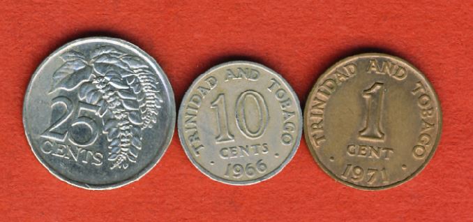  Trinidad und Tobago 25 Cents 1997 + 10 Cents 1966 + 1 Cent 1971   
