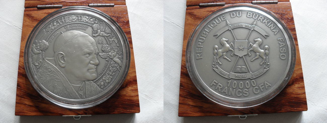  Burkina Faso Kanonisation Papst Johannes Paul II. 1 kg Silber Antique Finish. RAR   