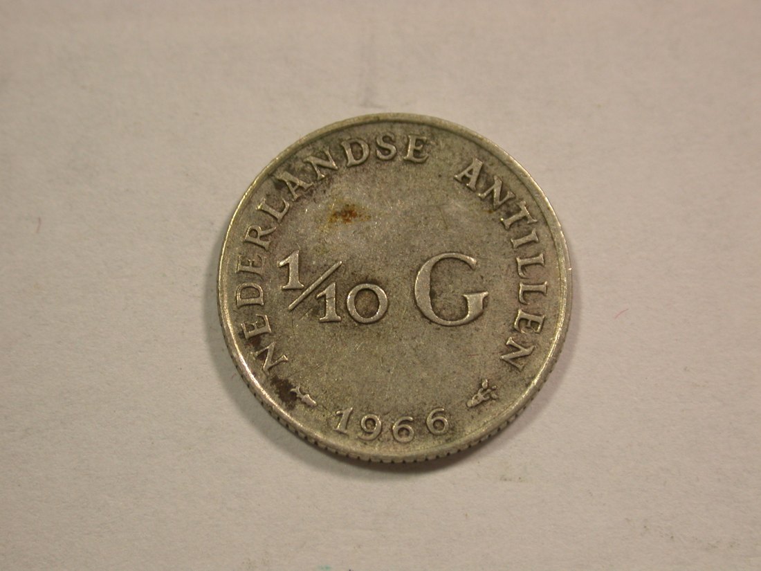 B17 Niederländisch Antillen Silber 1/10 Gulden 1966 in ss+ Originalbilder   