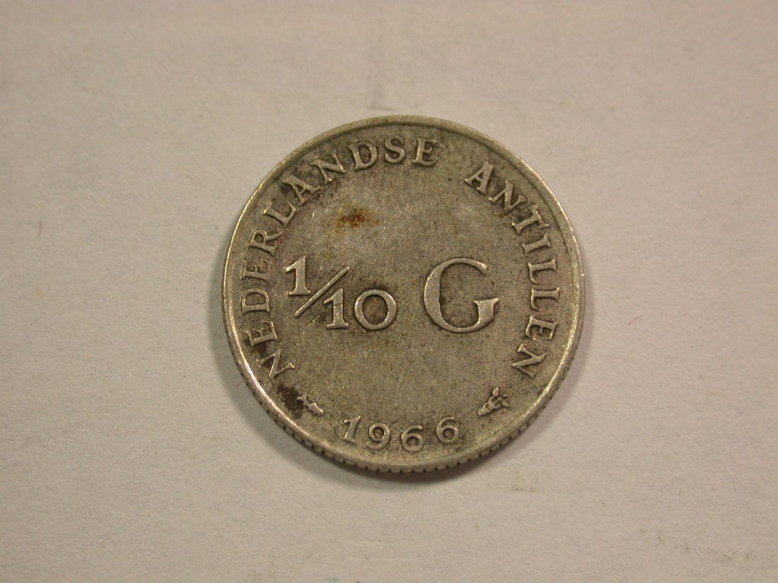 B17 Niederländisch Antillen Silber 1/10 Gulden 1966 in ss+ Originalbilder