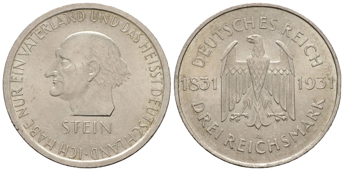 PEUS 8354 Weimarer Republik 100. Todestag Freiherrn v.Stein 3 Reichsmark 1931 A Sehr schön