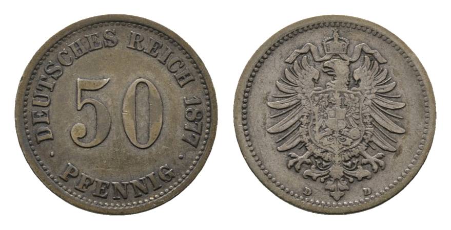  Deutsches Kaiserreich, 50 Pfennig 1877 D   
