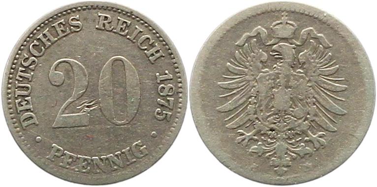  8302 Kaiserreich 20 Pfennig Silber 1875 A   