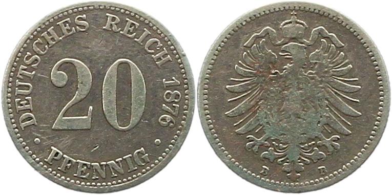  8305 Kaiserreich 20 Pfennig Silber 1876 B   