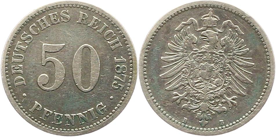  8311 Kaiserreich 50 Pfennig Silber 1875 B   
