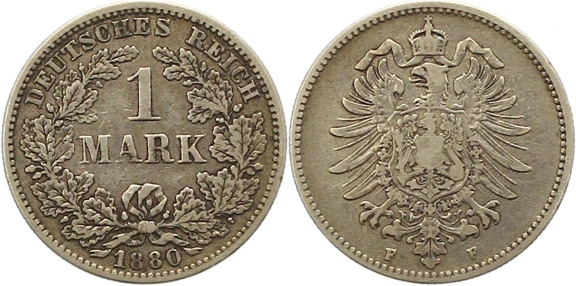  8350  Kaiserreich 1 Mark Silber 1880 F   