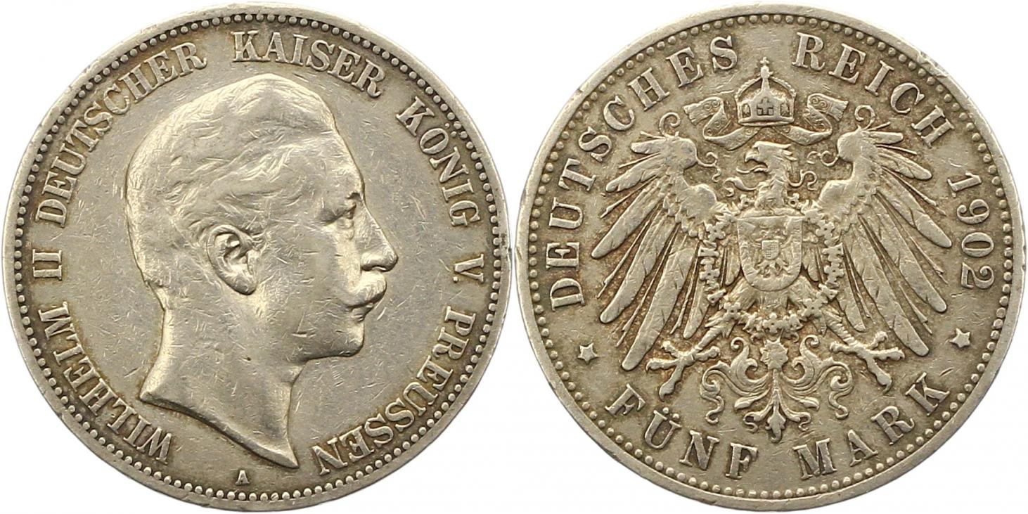  8429 Kaiserreich Preussen 5 Mark 1902   