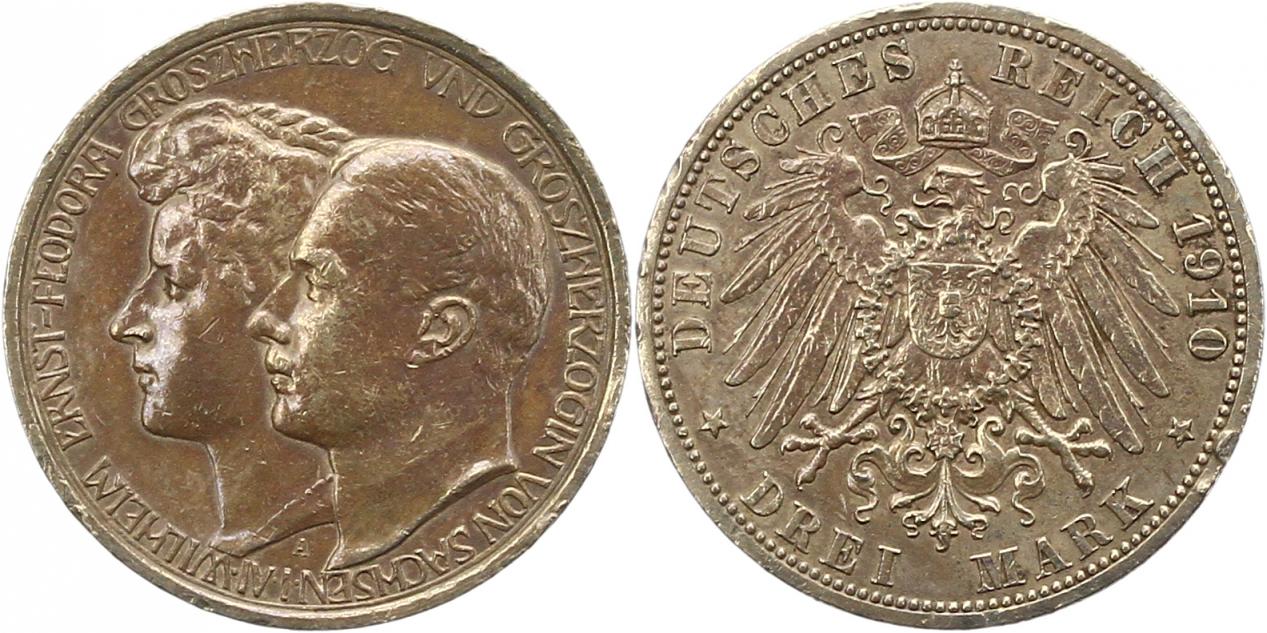  8456 Kaiserreich SachsenWeimar Eisenach  3 Mark 1910   