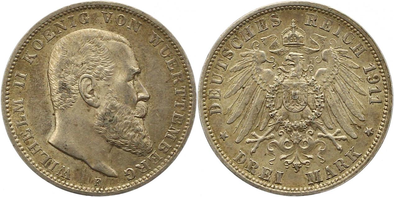  8462 Kaiserreich Württemberg 3 Mark 1911   