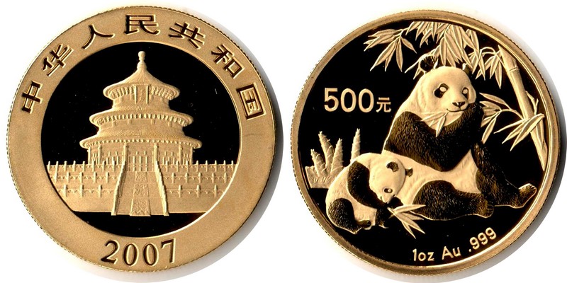 China MM-Frankfurt Feingewicht: 31,1g Gold 500 Yuan (Panda) 2007 pp