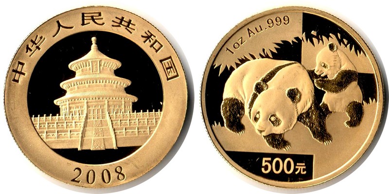China MM-Frankfurt Feingewicht: 31,1g Gold 500 Yuan (Panda) 2008 pp