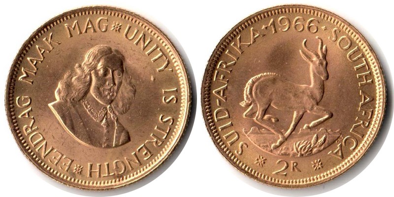 Süd-Afrika MM-Frankfurt   Feingewicht: 7,32g Gold 2 Rand 1966 vorzüglich