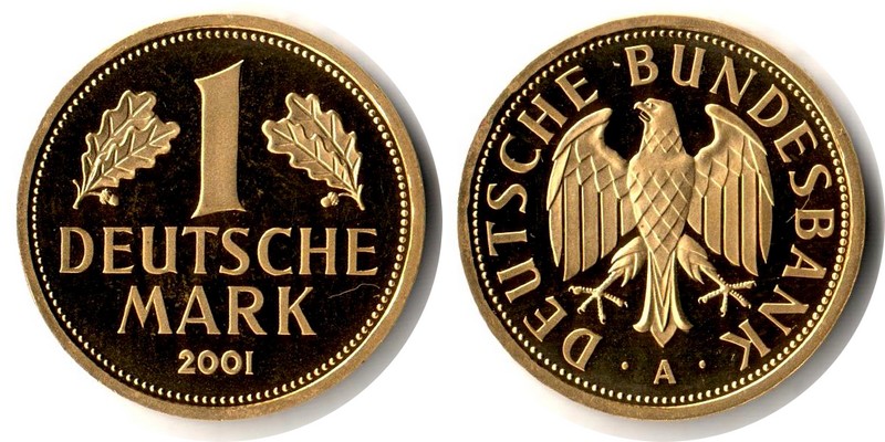 Deutschland MM-Frankfurt Feingewicht: 12g Gold 1 Mark (Goldmark 'A') 2001 vorzüglich