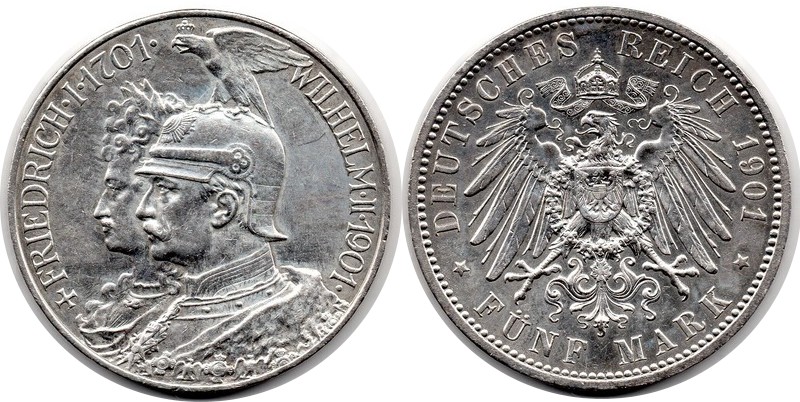  Preussen, Kaiserreich  5 Mark  1901   FM-Frankfurt Feingewicht: 25g Silber  sehr schön/vorzüglich   