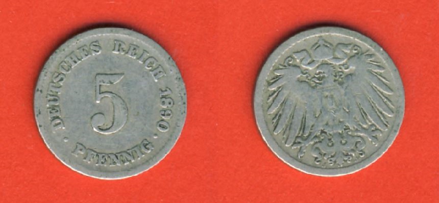  Kaiserreich 5 Pfennig 1890 J   