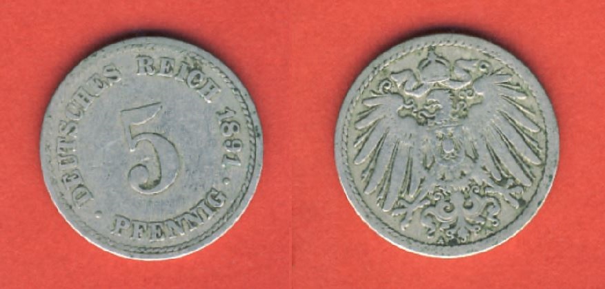  Kaiserreich 5 Pfennig 1891 A   