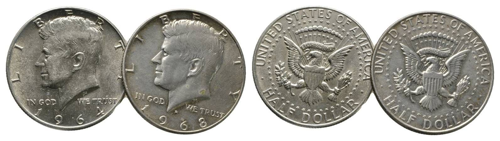  USA, 1/2 Dollar 1964/1968 (2 Münzen)   