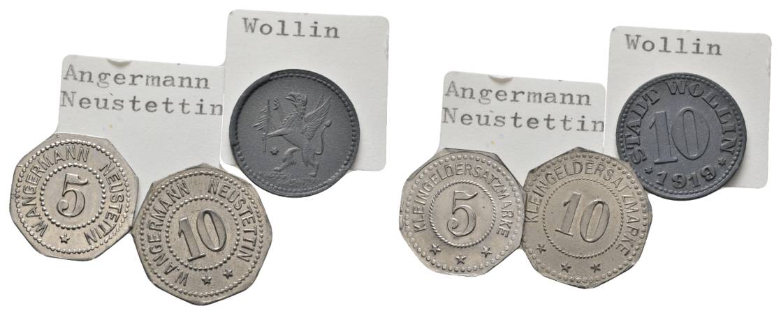  Pommern, Neustettin/Wollin, 3 Notmünzen   