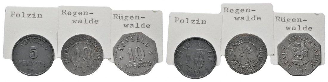  Pommern, Polzin/Regenwalde/Rügenwalde, 3 Notmünzen   