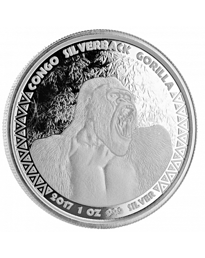 Congo / Kongo Gorilla 1 oz Silber 5000 Francs 2017 Silber prooflike