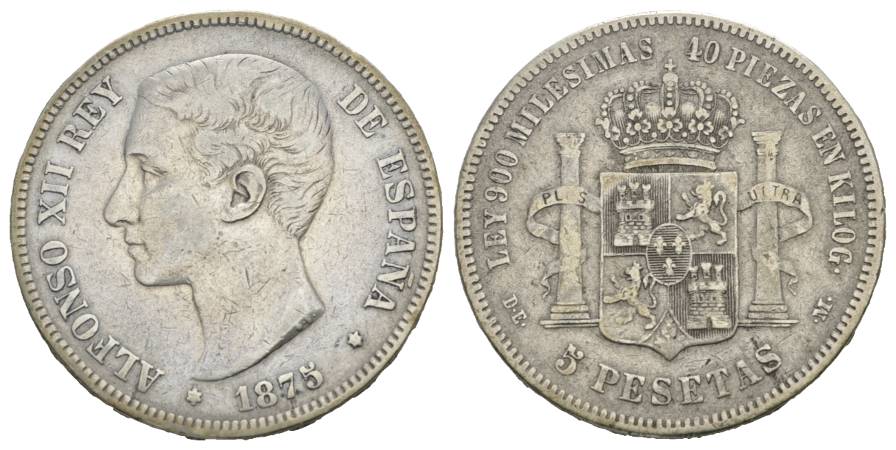  Spanien, 5 Pesetas, 1875   
