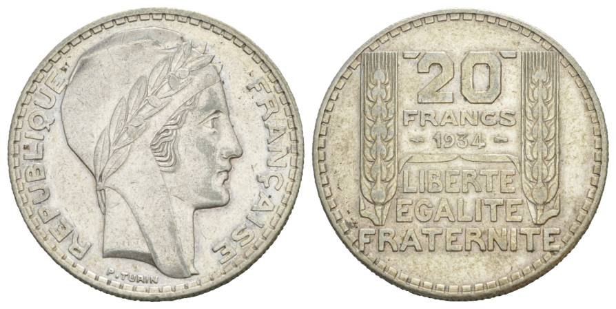  Frankreich, 20 Francs 1934   