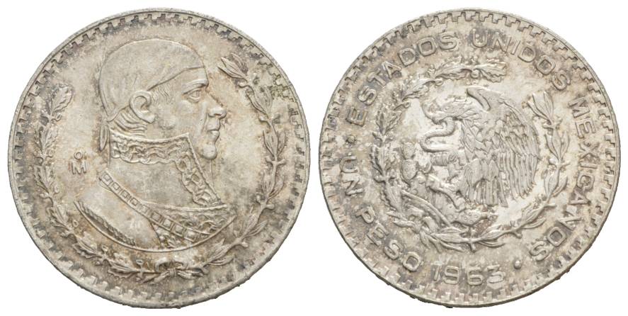  Mexiko; Ein Pesos 1963; 0,100 Ag; 16,11 g   