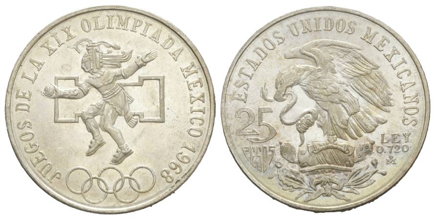  Mexico, 25 Pesos 1968, 0720 AG; 22,43 g   