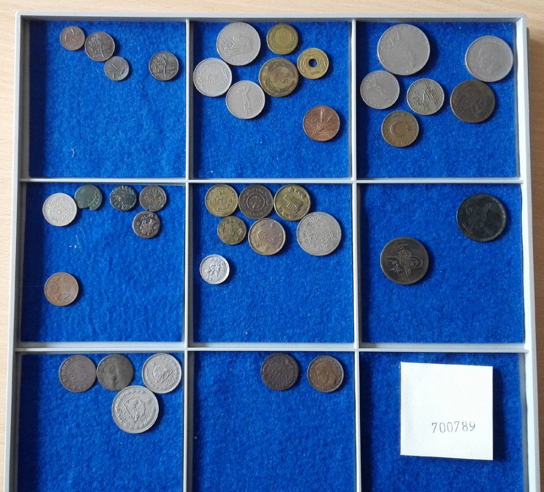  Verschiedene Kleinmünzen, u. a. Türkei (38 Stück), ohne Tablett   