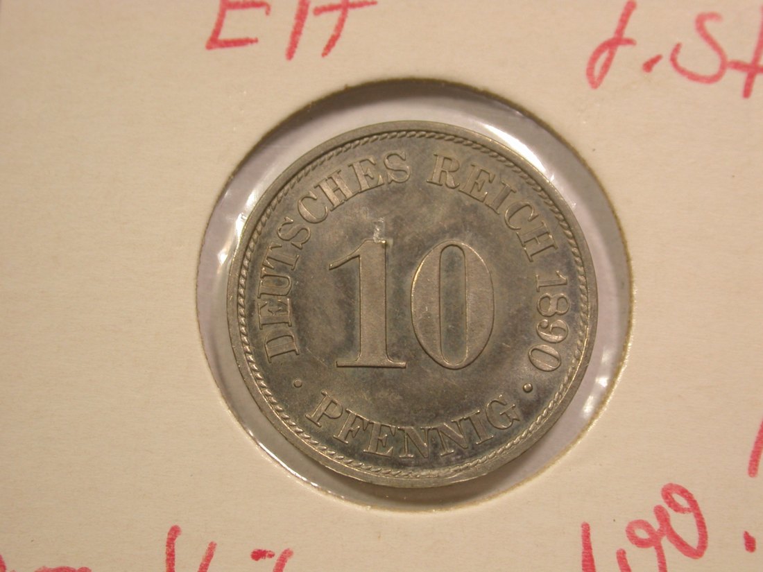 B47 KR 10 Pfennig 1890 A in f.st prooflike EA!! Originalbilder