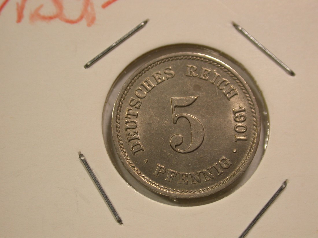 B47 KR 5 Pfennig 1901 G in f.st/st Erhaltungsrarität!! Originalbilder