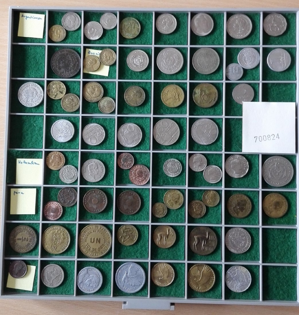  Südamerika, 66 Kleinmünzen, ohne Tablett (Originalbilder per Email können angefordert werden!)   