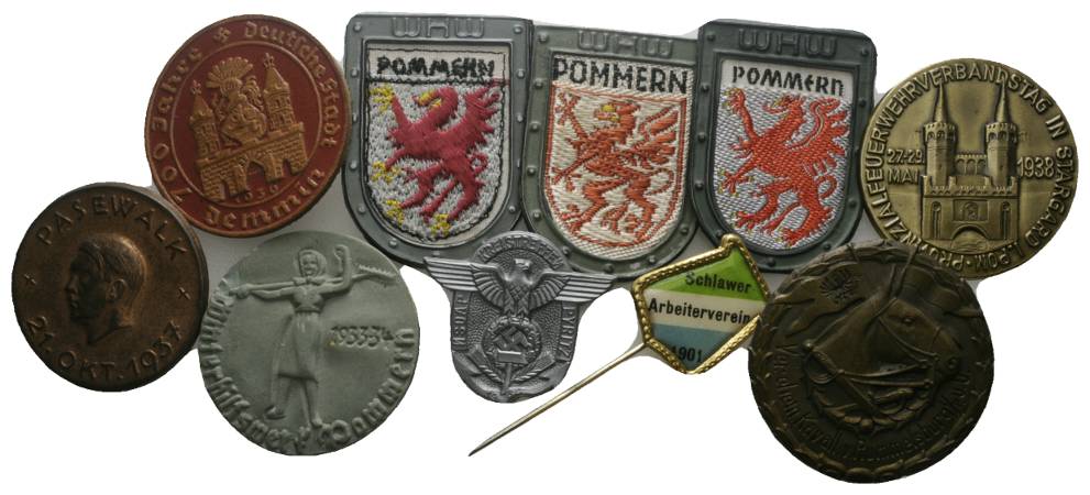  Pommern div. Abzeichen (11 Stück)   