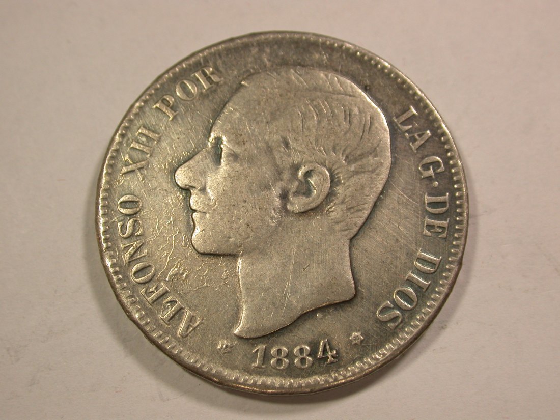 B18 Spanien 5 Pesetas 1884 Kopie 37mm/20,95 Gr. in sehr schön Originalbilder