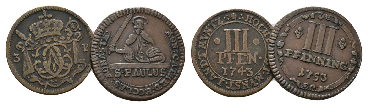  Altdeutschland, 2 Kleinmünzen 1743/1753   
