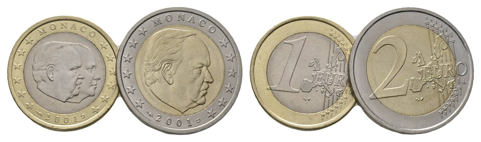  Monaco, 1 Euro 2001 + 2 Euro 2001   