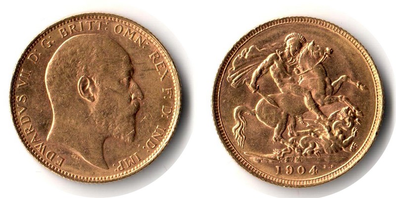 Grossbritannien MM-Frankfurt Feingewicht: 7,32g Gold Sovereign 1904 sehr schön