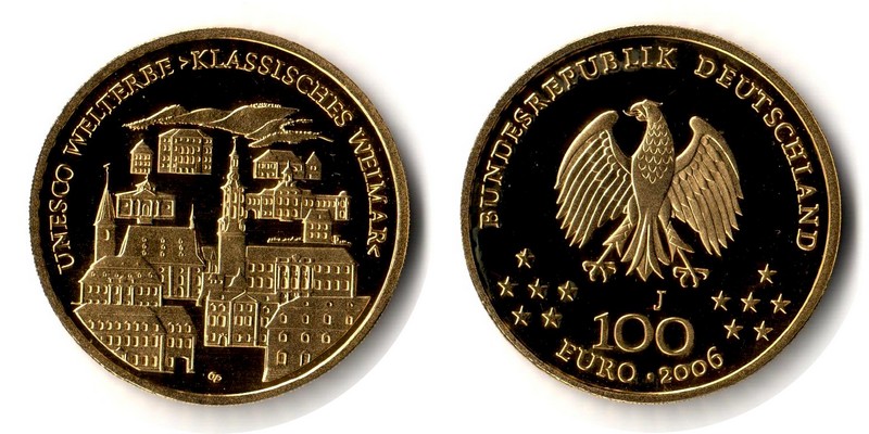 BRD MM-Frankfurt  Feingewicht: 15,55g Gold 100 EUR (Weimar) 2006 J stempelglanz
